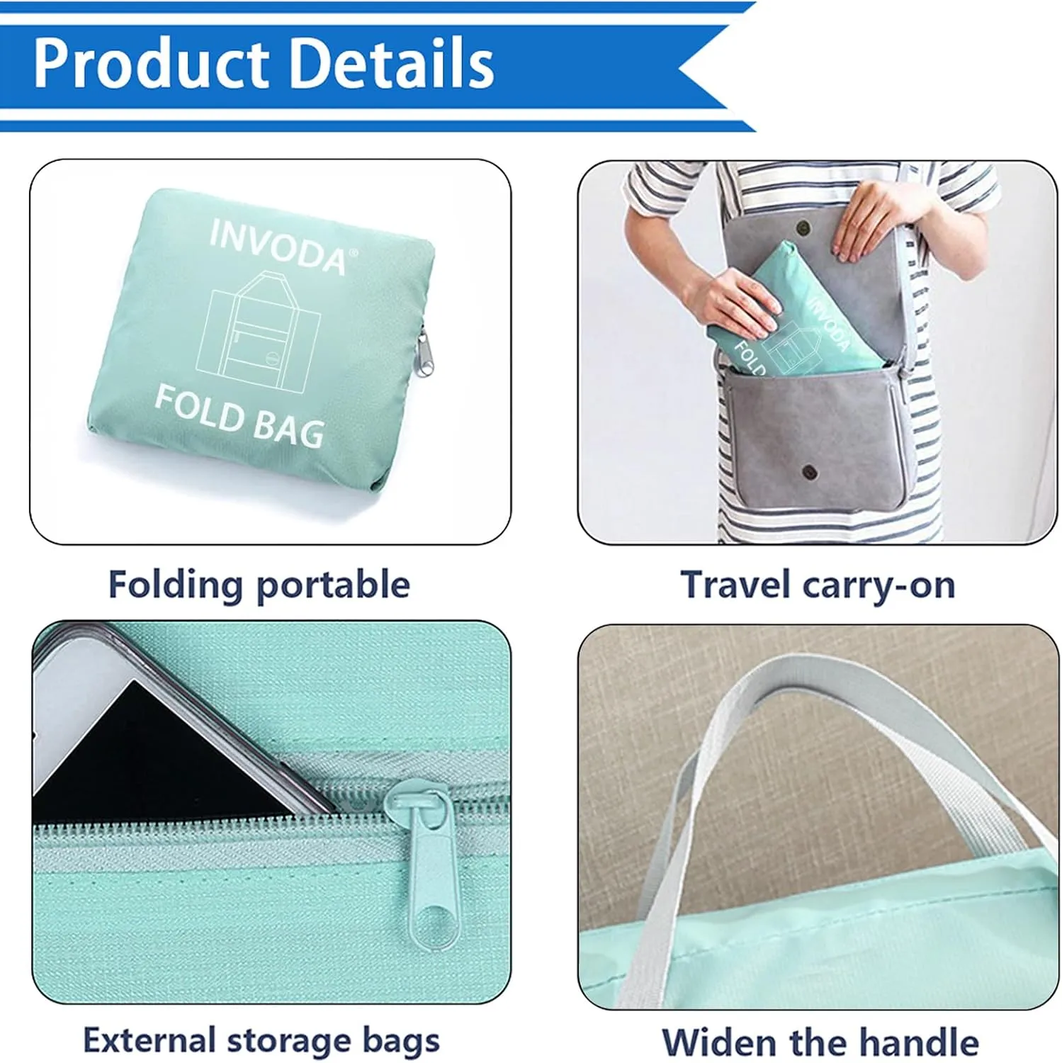 INVODA Travel Duffel Bag for Women Men Foldable Luggage Bags Sports Gym Bag Spirit Airlines Personal Item Carry on Weekender Overnight Bag (Pink Green)
