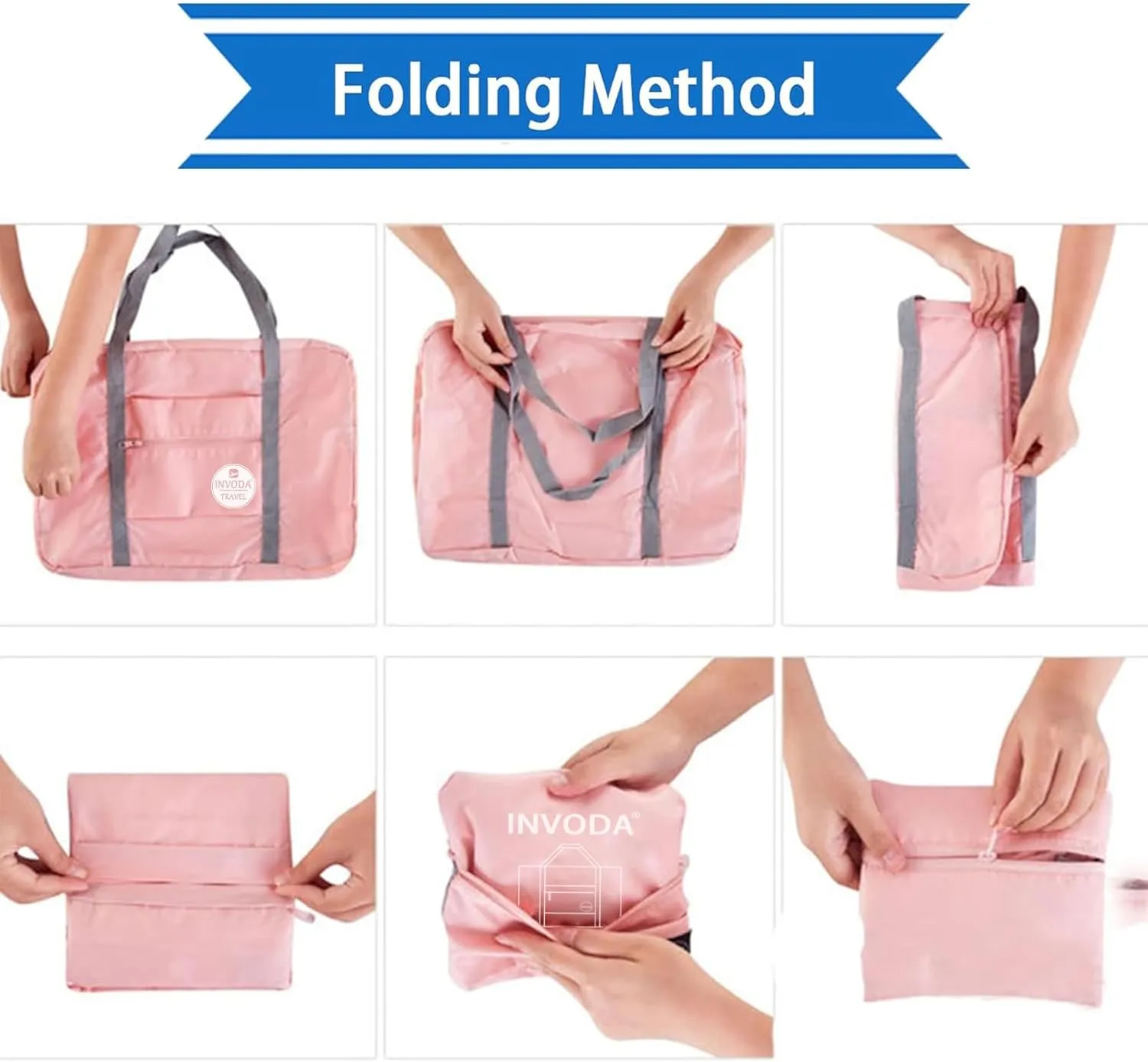 INVODA Travel Duffel Bag for Women Men Foldable Luggage Bags Sports Gym Bag Spirit Airlines Personal Item Carry on Weekender Overnight Bag (Pink Green)