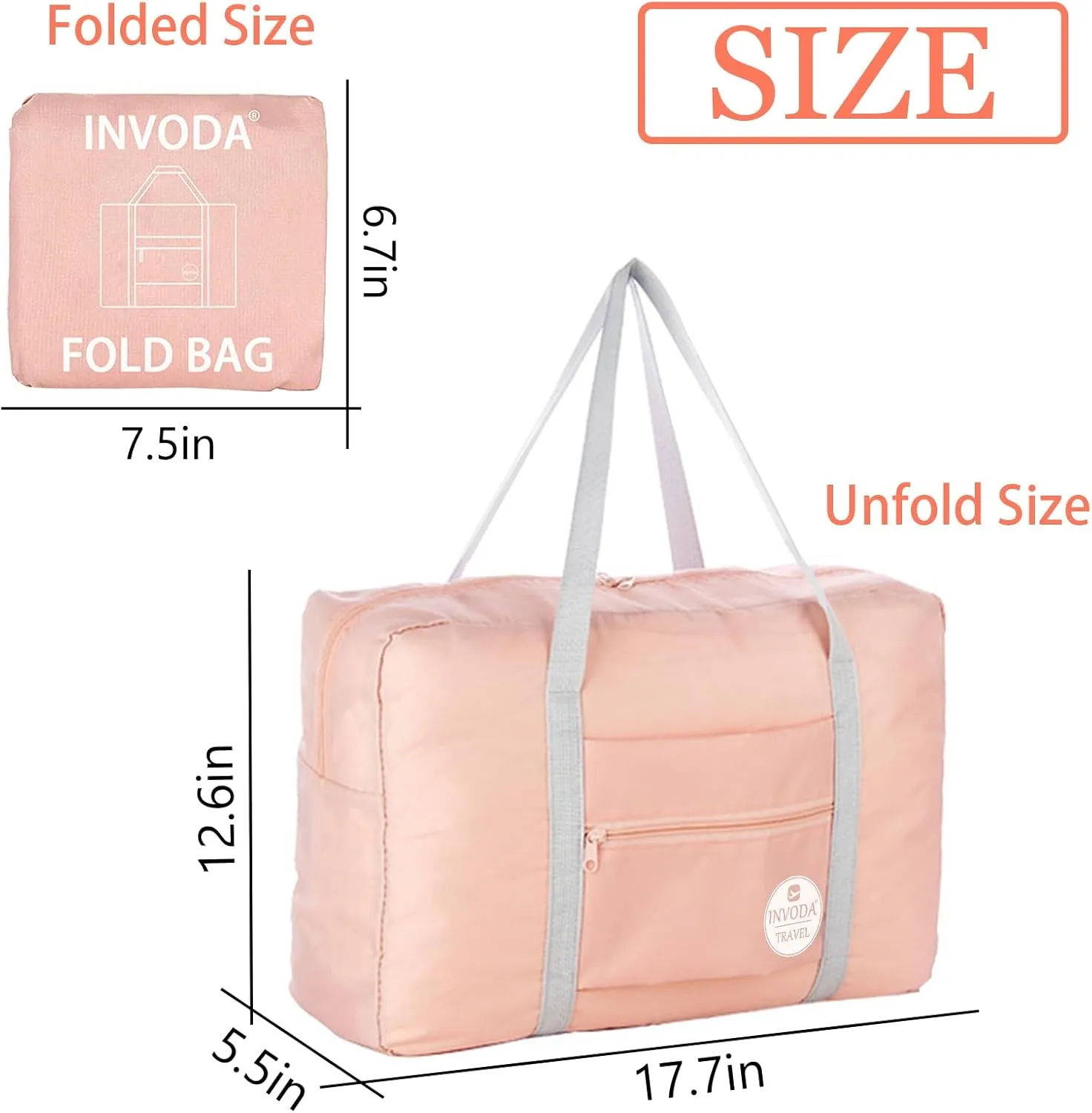 INVODA Travel Duffel Bag for Women Men Foldable Luggage Bags Sports Gym Bag Spirit Airlines Personal Item Carry on Weekender Overnight Bag (Pink Green)