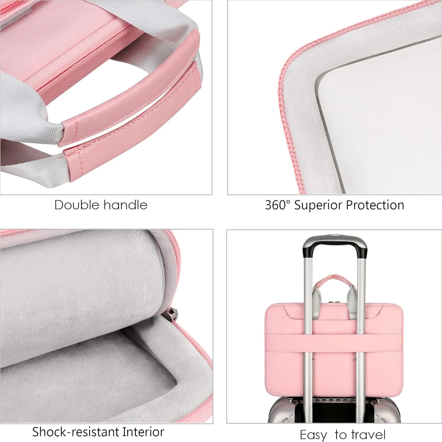 Lacdo 360 Protective Laptop Shoulder Bag for 13 inch New MacBook Air M4 A3240 2025, M3 A3113, M2 A2681, M1 A2337 A2179 A1932 2024-2018 | 13 inch MacBook Pro M2 M1 A2338 A2251 A2289 Computer Bag, Pink