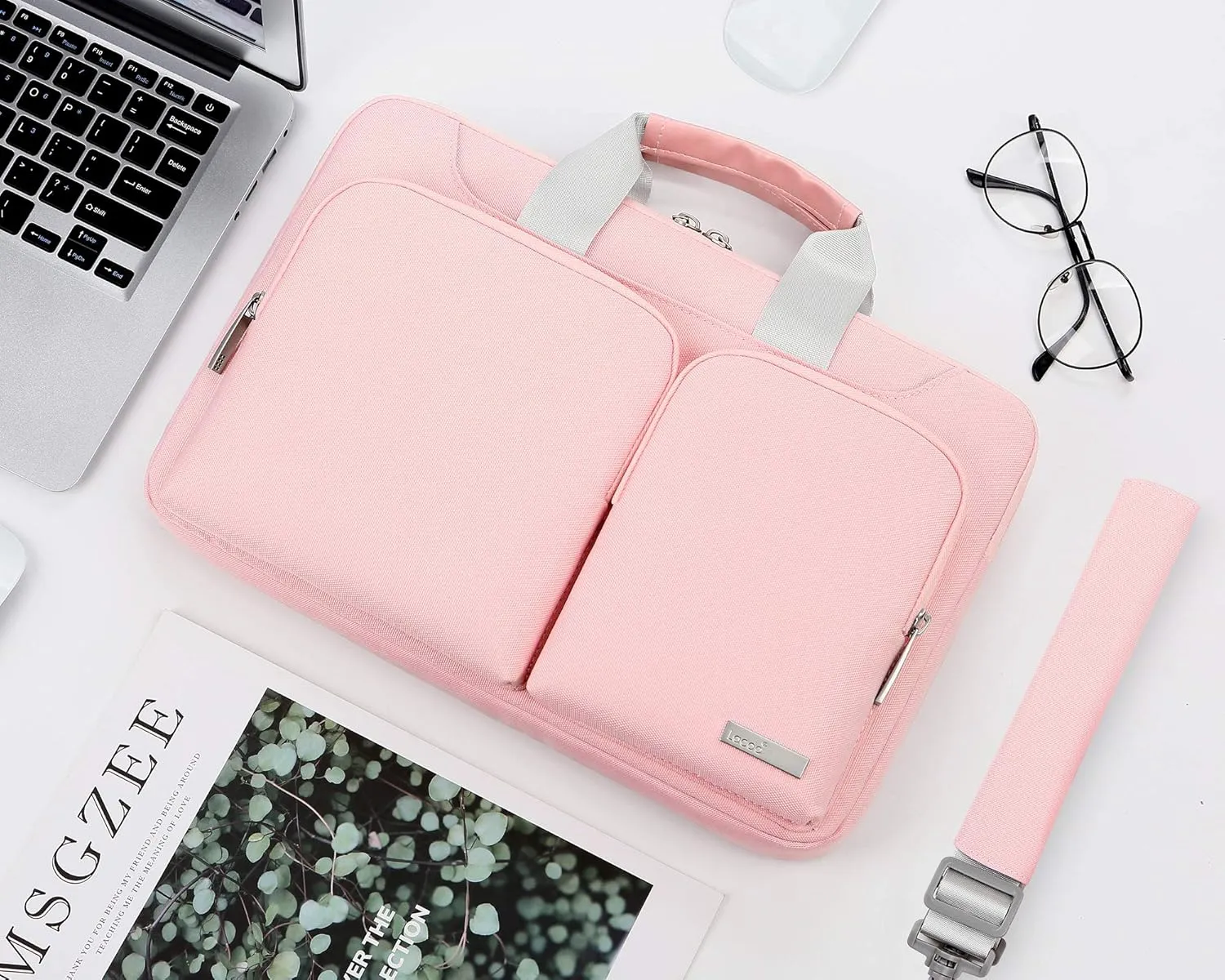 Lacdo 360 Protective Laptop Shoulder Bag for 13 inch New MacBook Air M4 A3240 2025, M3 A3113, M2 A2681, M1 A2337 A2179 A1932 2024-2018 | 13 inch MacBook Pro M2 M1 A2338 A2251 A2289 Computer Bag, Pink