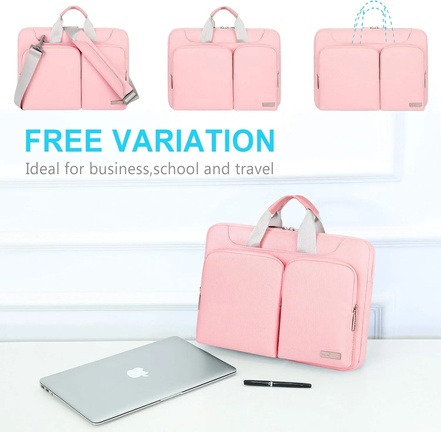 Lacdo 360 Protective Laptop Shoulder Bag for 13 inch New MacBook Air M4 A3240 2025, M3 A3113, M2 A2681, M1 A2337 A2179 A1932 2024-2018 | 13 inch MacBook Pro M2 M1 A2338 A2251 A2289 Computer Bag, Pink