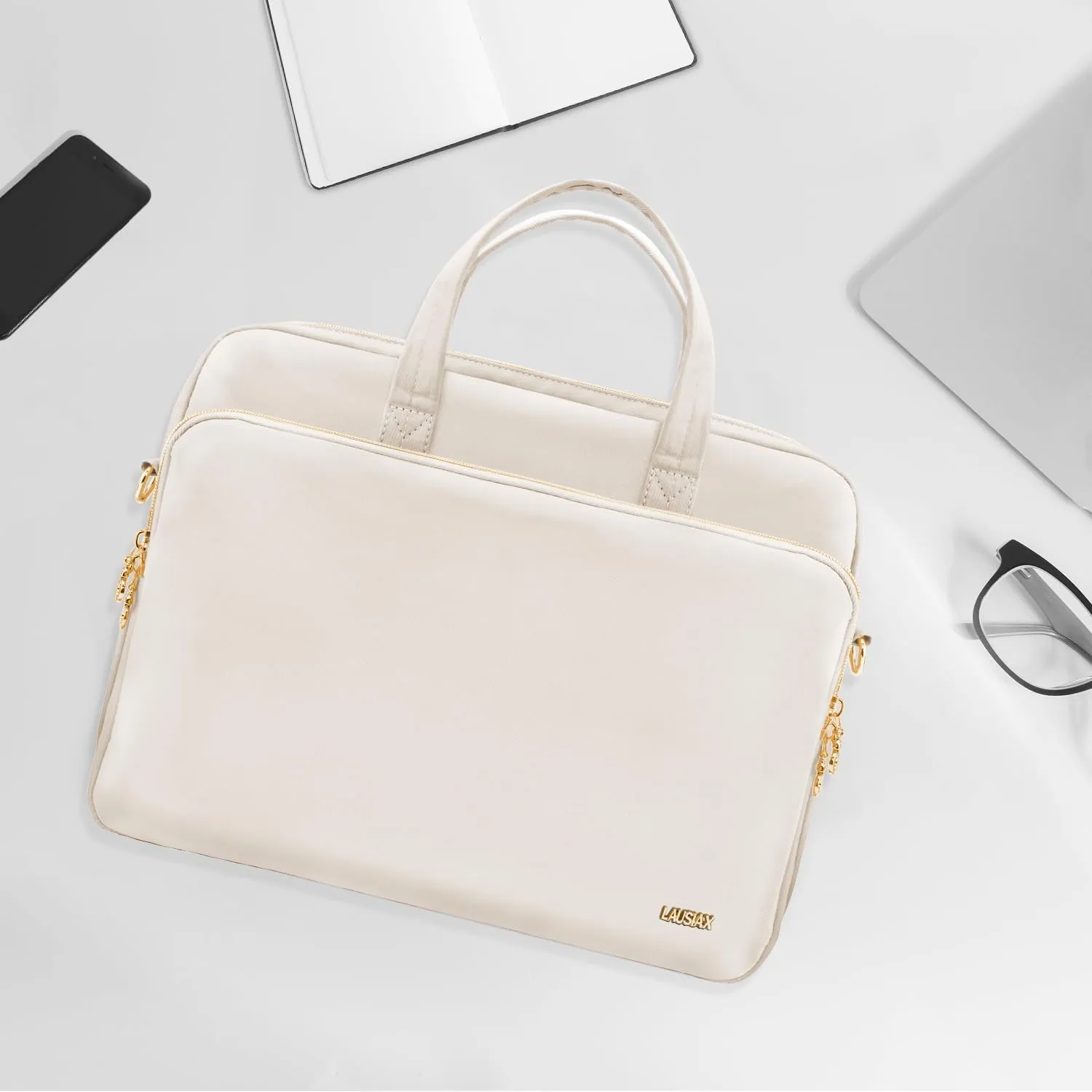Laptop Case Bag Women Men Computer Sleeve Compatible with MacBook/Dell/HP/Acer/ASUS, Waterproof Shoulder Carrying Briefcase, Beige, 15.6-16 Inch