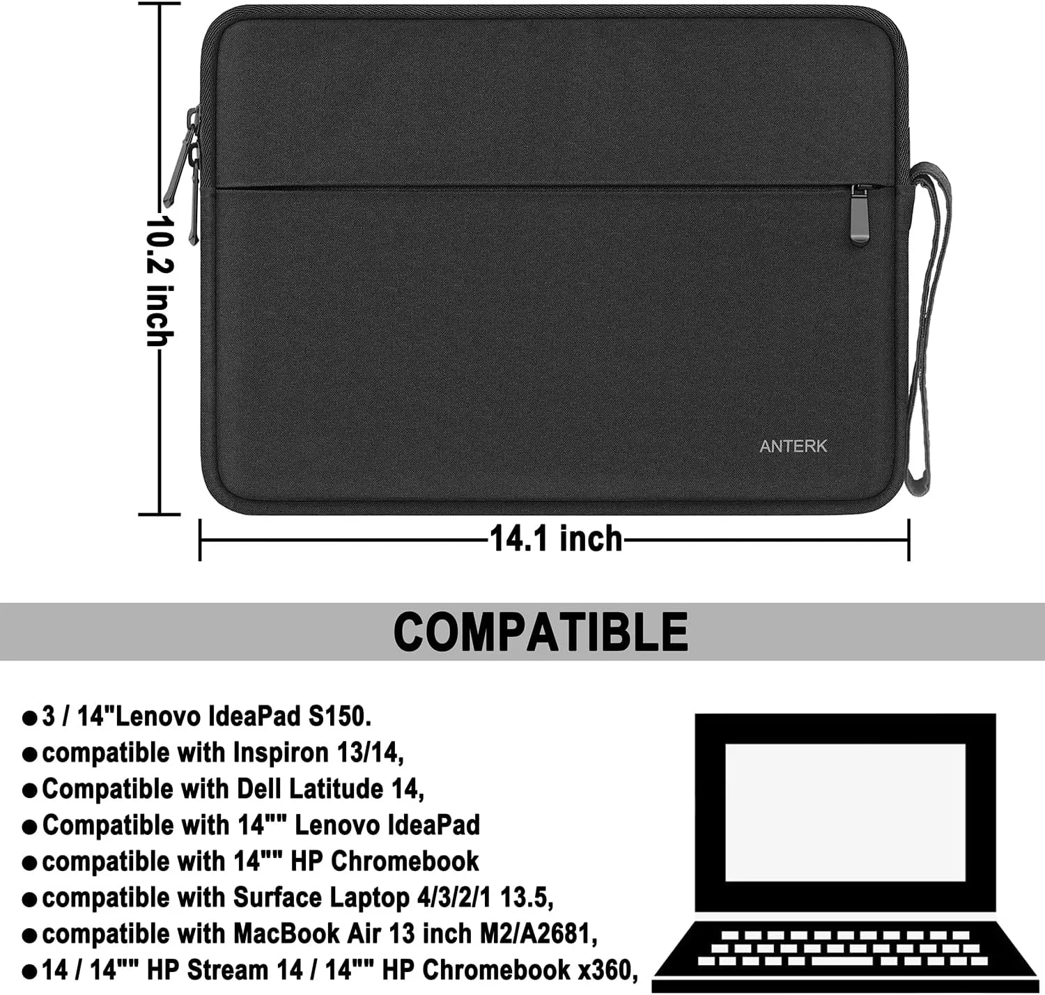Laptop Sleeve 14 Inch, Water Resistant Traveling Computer Cover with Handle, Shockproof Protective Carrying Laptop Case Compatible for 14 Inch MacBook Air/Pro, HP, Dell, Asus, Lenovo, Black