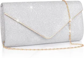 Larcenciel Clutch Purses for Women, Sparkling Envelope Evening Bag with Detachable Chain