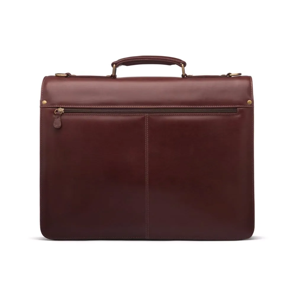 Large Leather Hatton Briefcase With Solid Brass Lock - Dark Tan