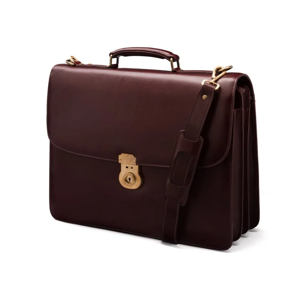Large Leather Hatton Briefcase With Solid Brass Lock - Dark Tan