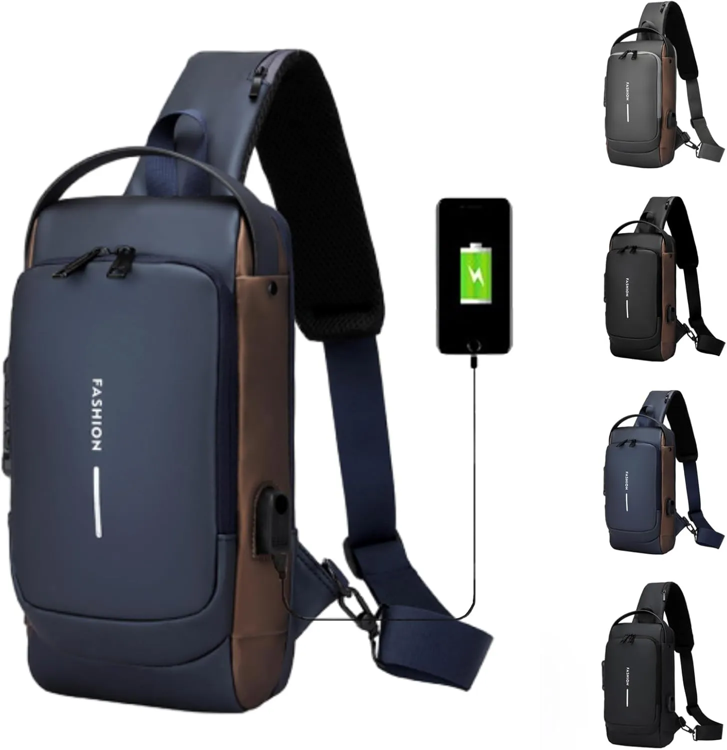 Leyweio Bag, Carbon Fiber Streamline Anti-Theft Sling Bag, Waterproof USB Charging Port Sport Shoulder Backpack Crossbody Chest (Blue Gold)