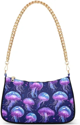 Lovely Jellyfish Fish Tote Bag Shoulder Bag Hobo Handbag for Women Ladies Mini Clutch Purse with Zipper Closure