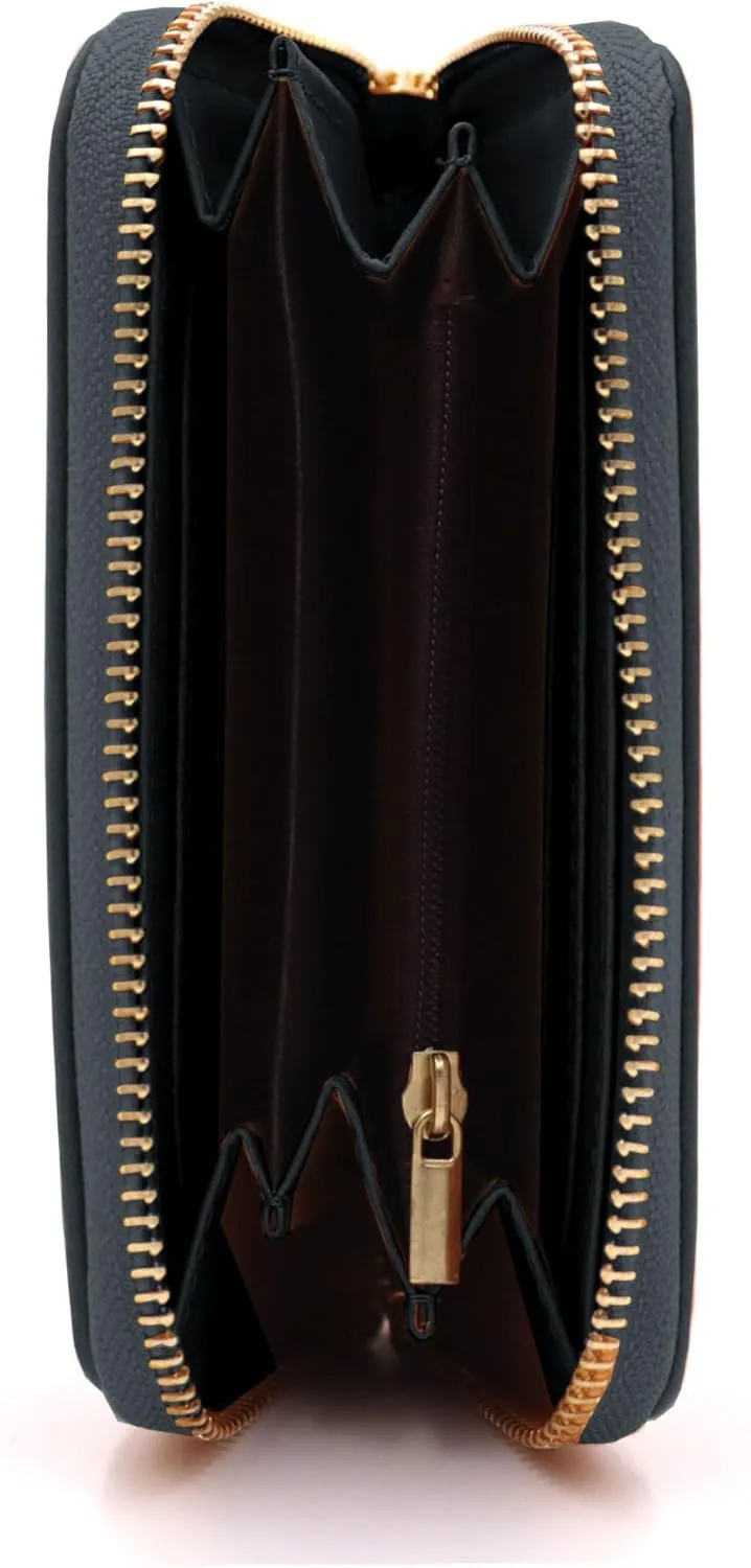 LOVESOME Womens Small Zip Around, Double Zip Around - Double Compartment Wristlet Wallet with Wrist Strap