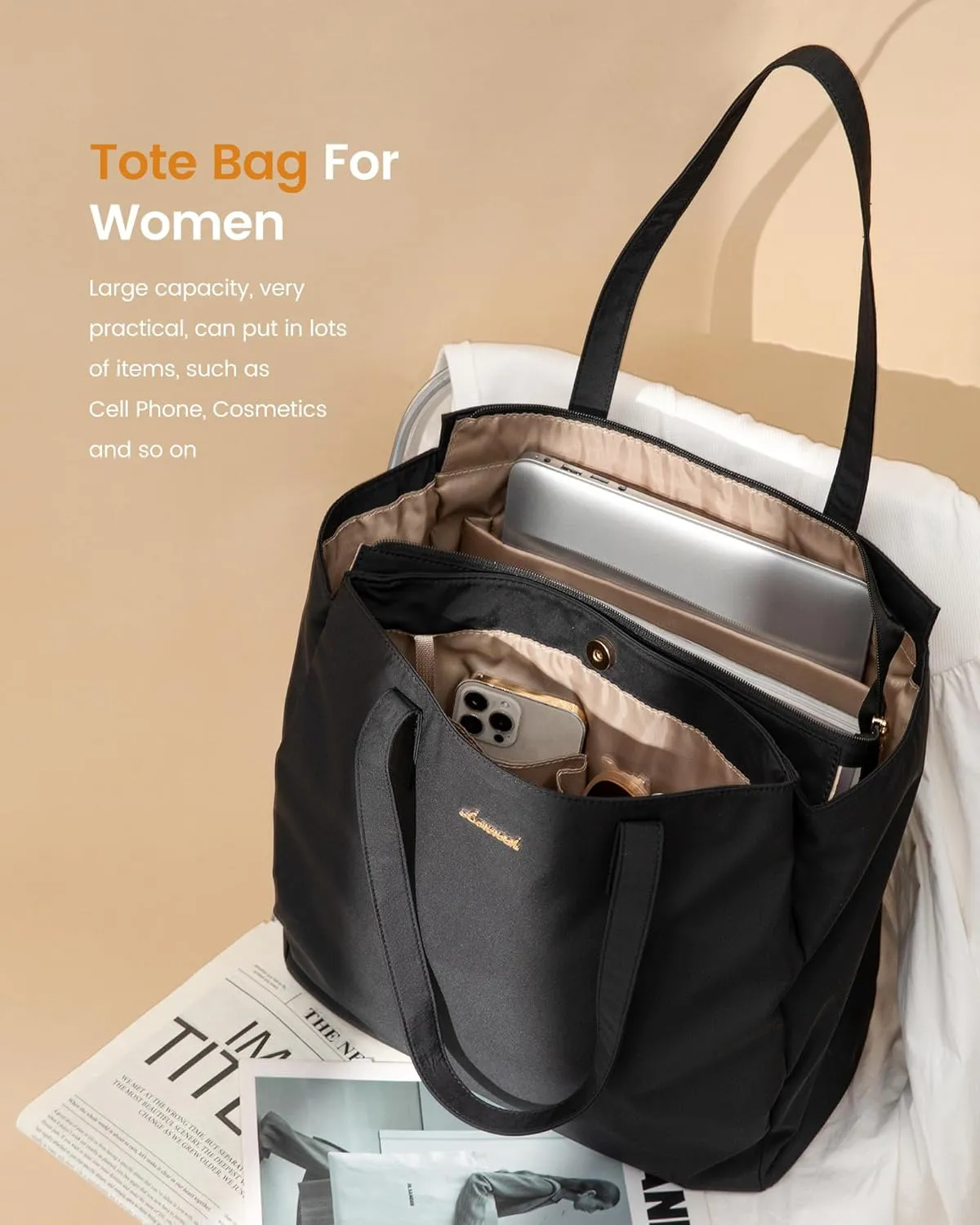 LOVEVOOK Tote Bag For Women, Large Work Tote with Zipper, Travel Shoulder Handbag, Carry on Bag for Teacher Nurse Gym
