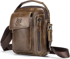 LUKZIJAES Small Genuine Leather Shoulder Bag Men Messenger Handbag Lightweight Sling Crossbody Bag