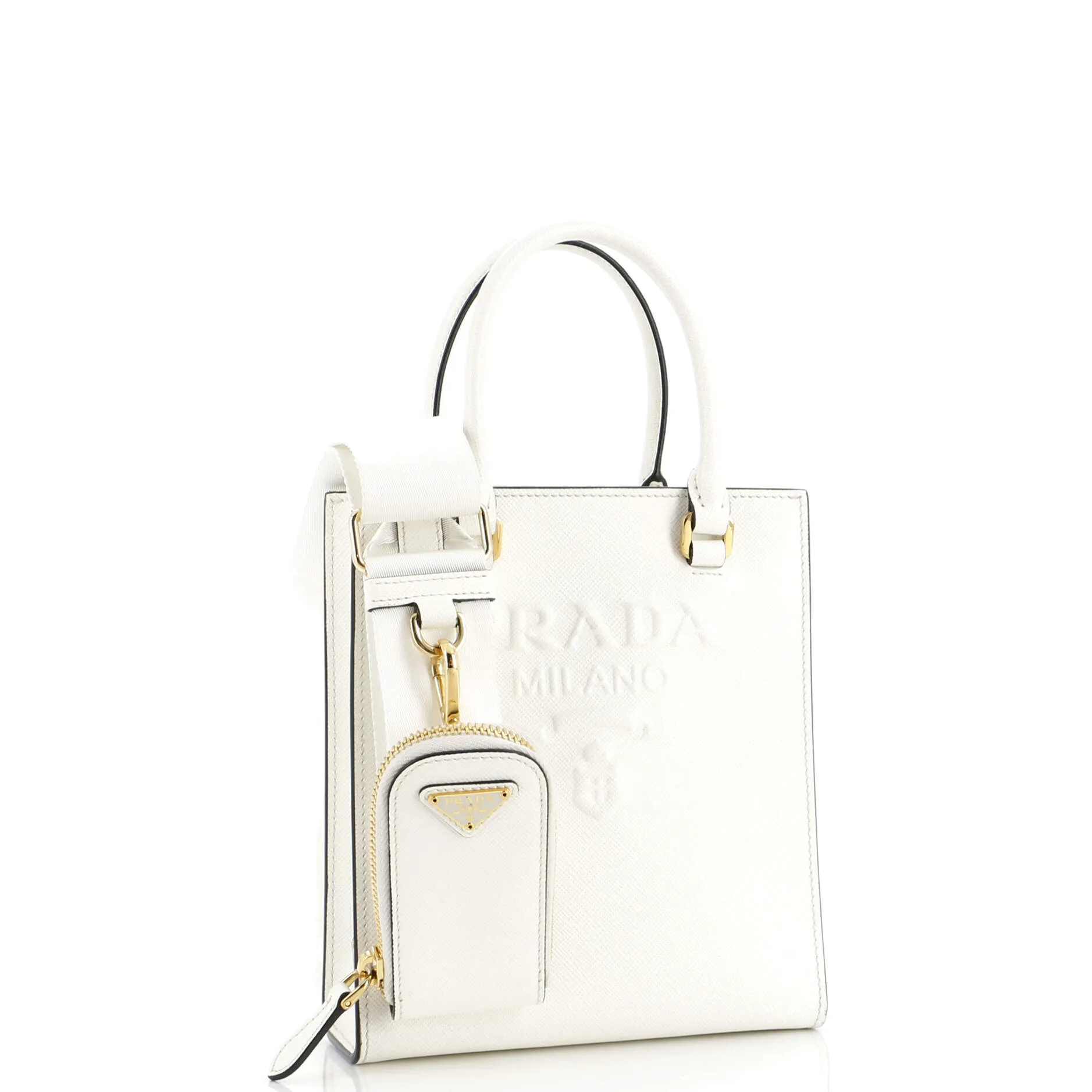 Lux Embossed Logo Tote Saffiano Leather Small