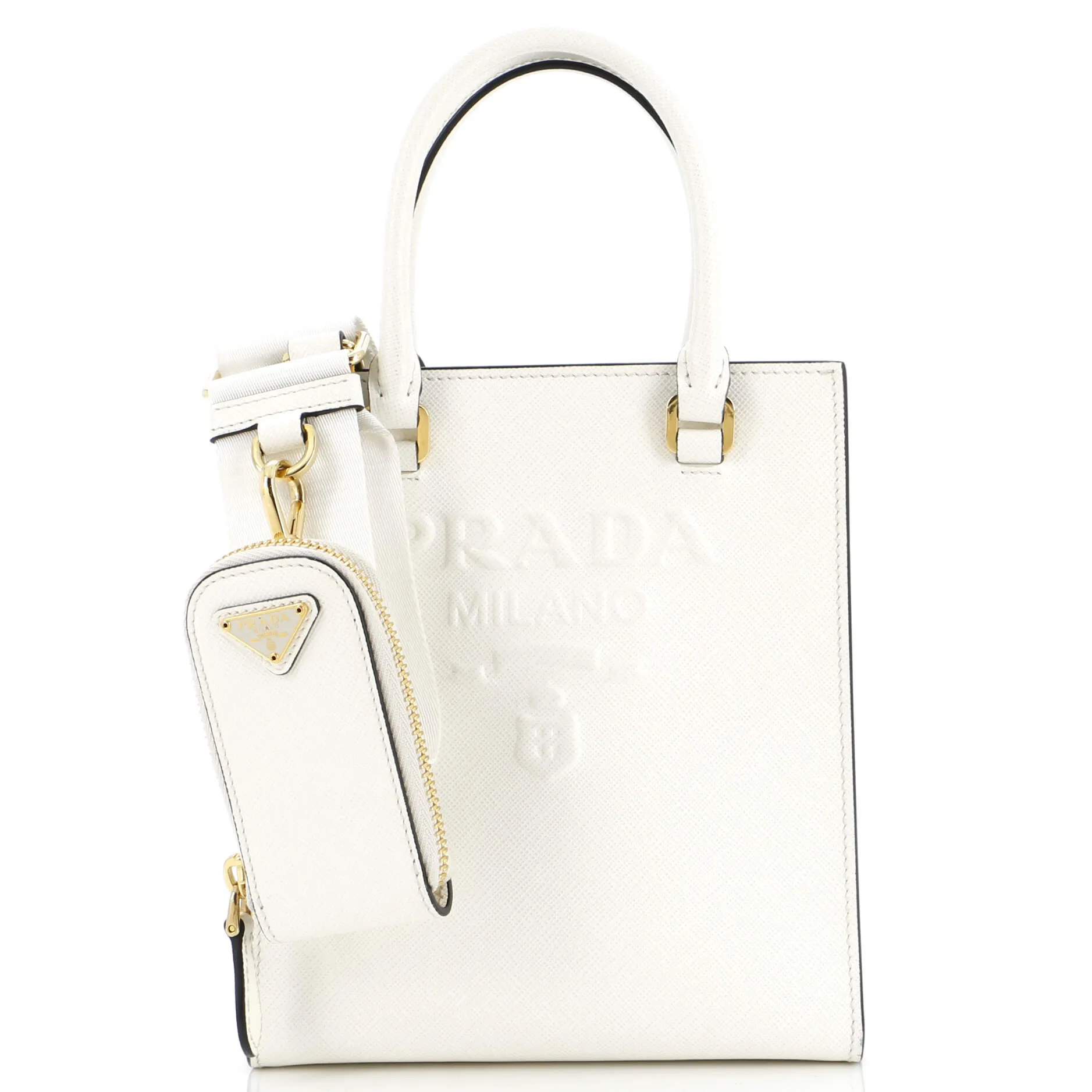 Lux Embossed Logo Tote Saffiano Leather Small