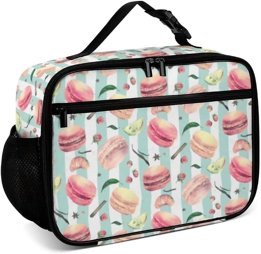 Macaron Reusable Lunch Box Insulated Lunch Bag Cooler Bag Lunchbox Meal Food Container Tote Bag for Women Kids Girls School Camping Hiking Picnic Beach Travel