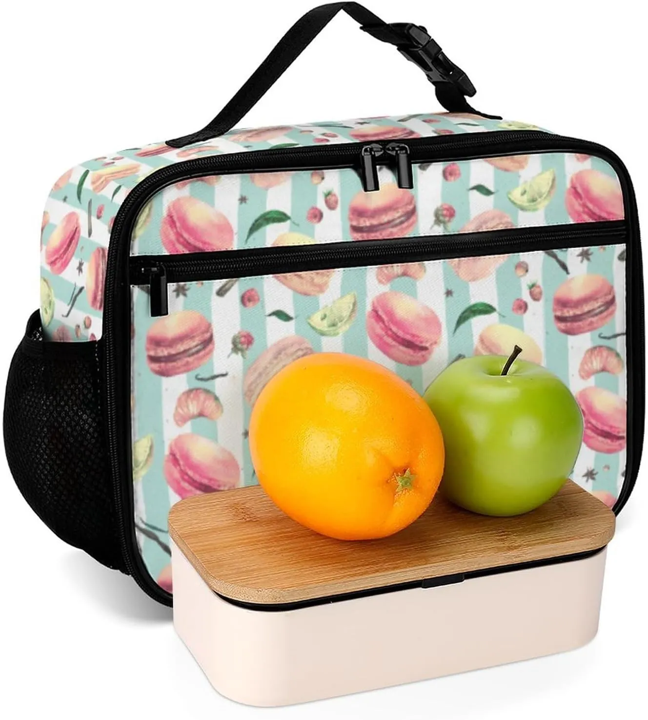Macaron Reusable Lunch Box Insulated Lunch Bag Cooler Bag Lunchbox Meal Food Container Tote Bag for Women Kids Girls School Camping Hiking Picnic Beach Travel