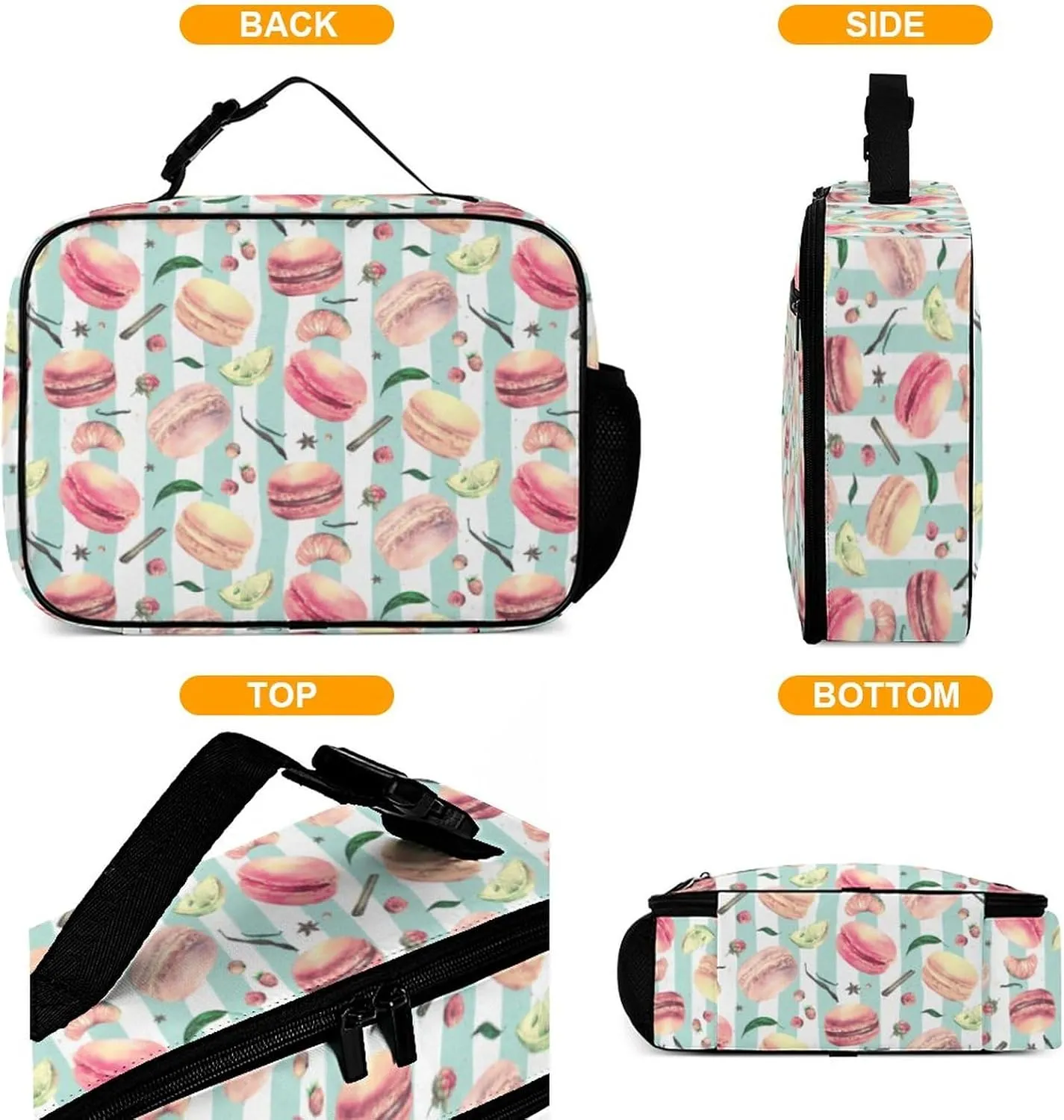 Macaron Reusable Lunch Box Insulated Lunch Bag Cooler Bag Lunchbox Meal Food Container Tote Bag for Women Kids Girls School Camping Hiking Picnic Beach Travel