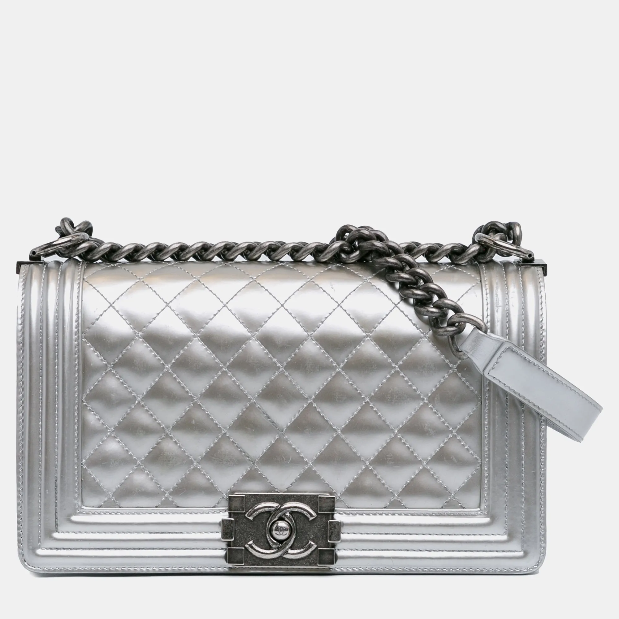 Medium Metallic Patent Boy Bag