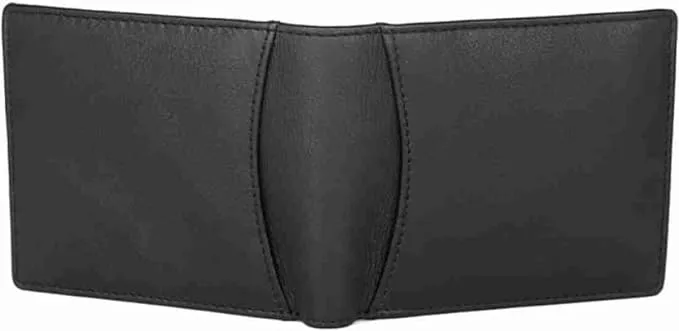 Men's Genuine Leather Wallet Black Color RFID Protection & 12 Card Slots (Pack of 1).
