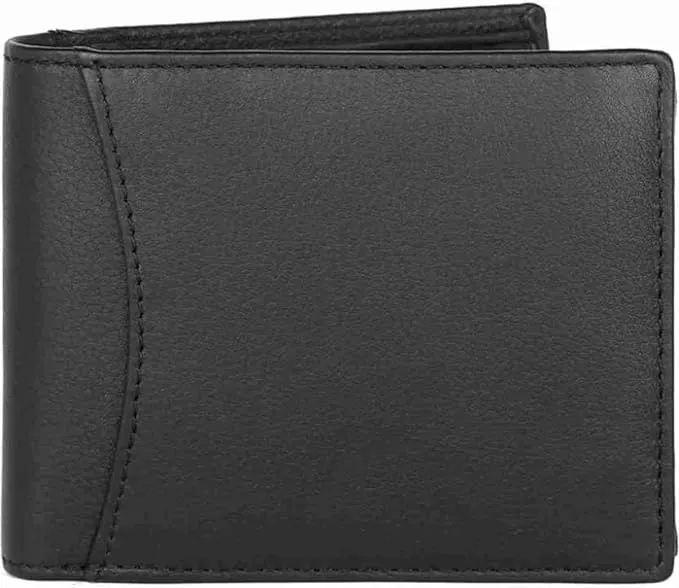 Men's Genuine Leather Wallet Black Color RFID Protection & 12 Card Slots (Pack of 1).