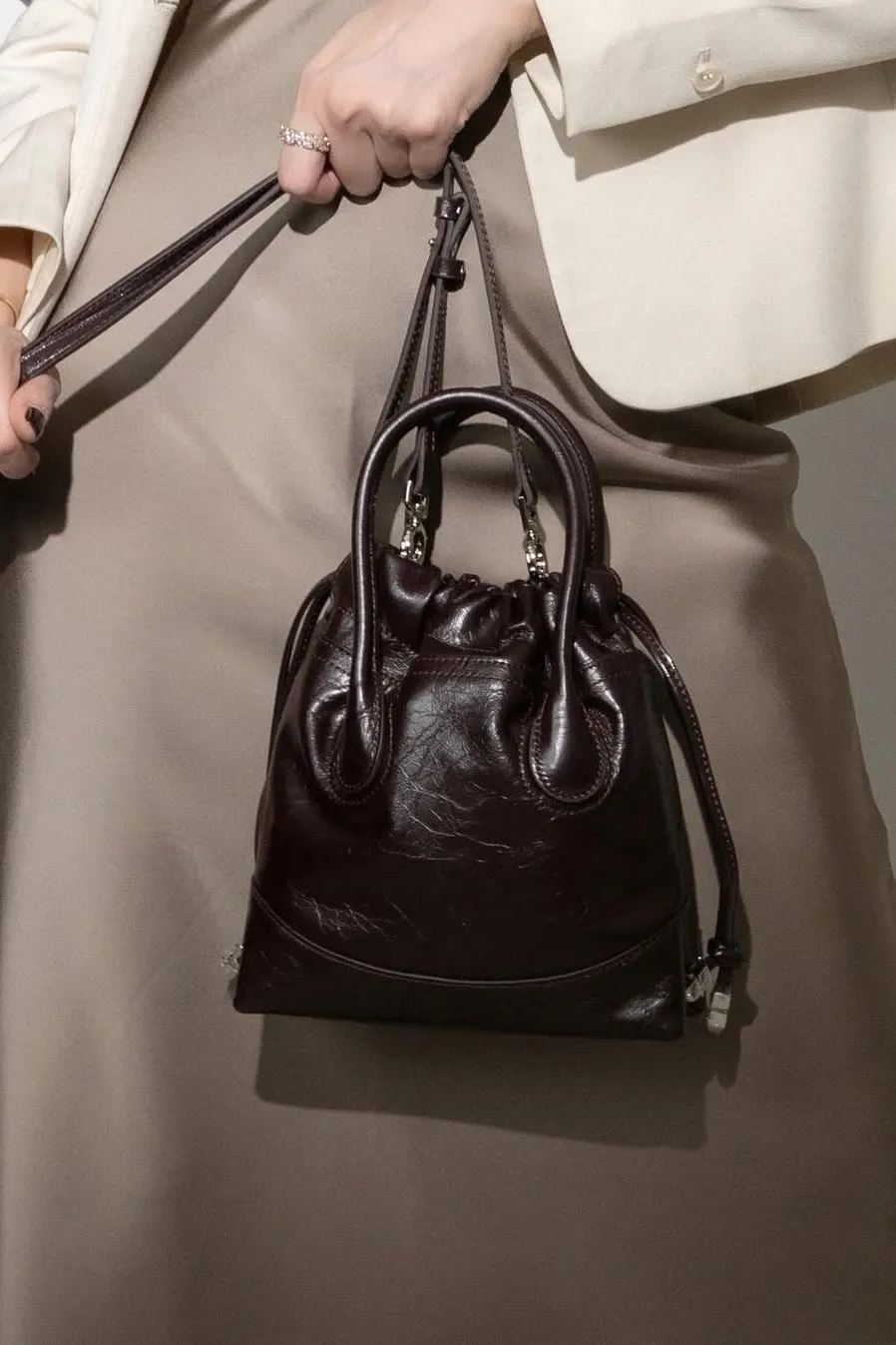 Mini Tote String Bag - Heart - Mini Tote Bag Wanita Bahan Grain Leather