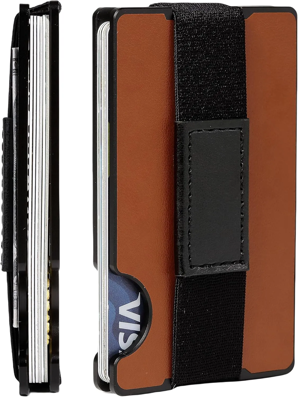 Minimalist Carbon Fiber Wallet for Men, Money Clip Cash Strap Wallet, RFID Blocking Metal Wallet Aluminum Card Holder,Front Pocket Wallet