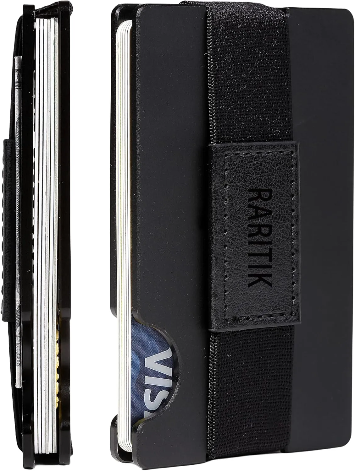 Minimalist Carbon Fiber Wallet for Men, Money Clip Cash Strap Wallet, RFID Blocking Metal Wallet Aluminum Card Holder,Front Pocket Wallet