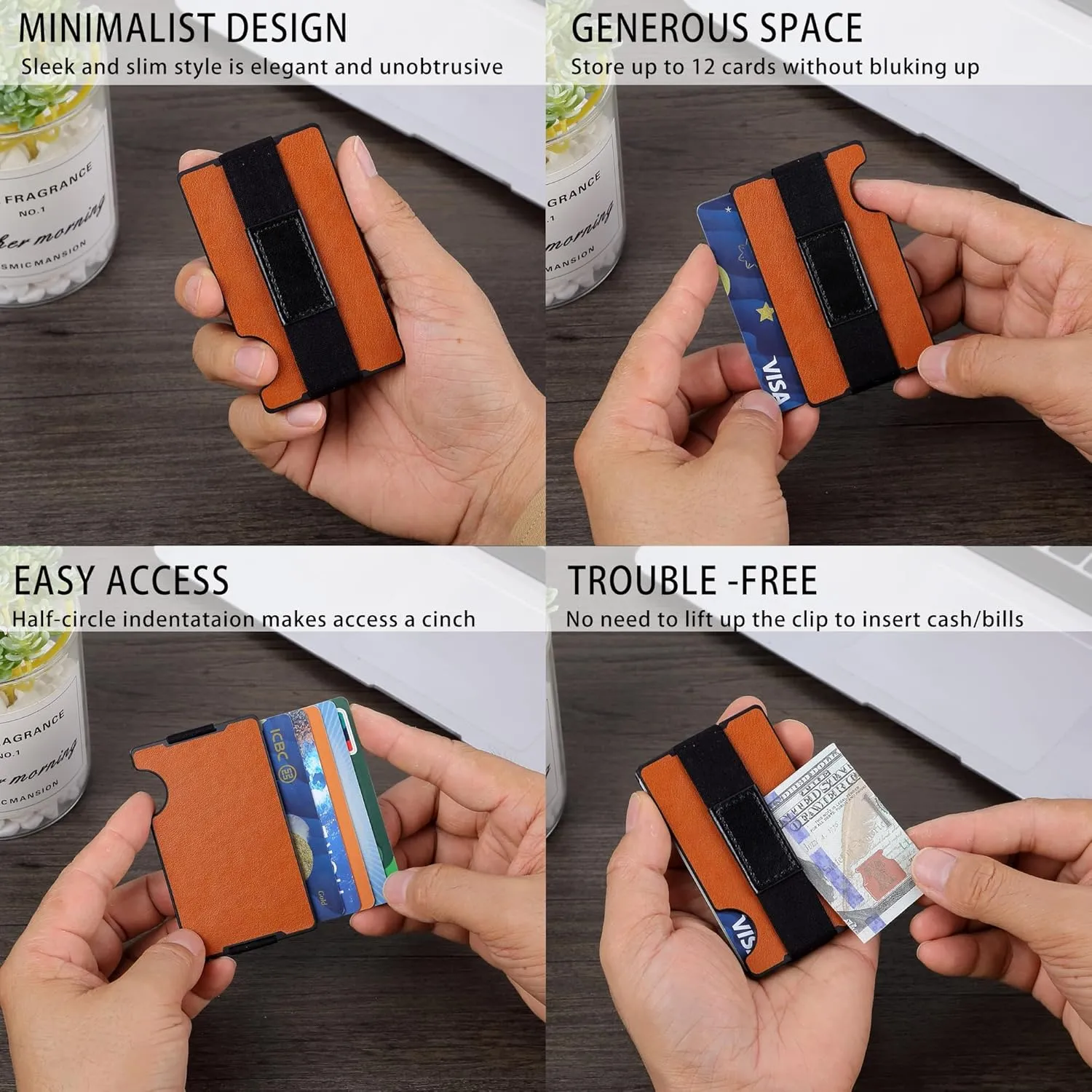 Minimalist Carbon Fiber Wallet for Men, Money Clip Cash Strap Wallet, RFID Blocking Metal Wallet Aluminum Card Holder,Front Pocket Wallet