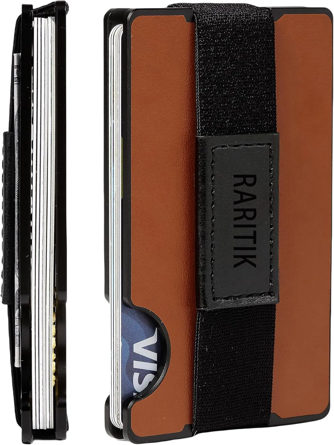 Minimalist Carbon Fiber Wallet for Men, Money Clip Cash Strap Wallet, RFID Blocking Metal Wallet Aluminum Card Holder,Front Pocket Wallet