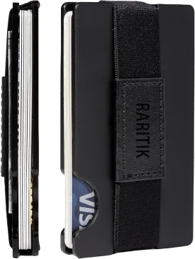 Minimalist Carbon Fiber Wallet for Men, Money Clip Cash Strap Wallet, RFID Blocking Metal Wallet Aluminum Card Holder,Front Pocket Wallet