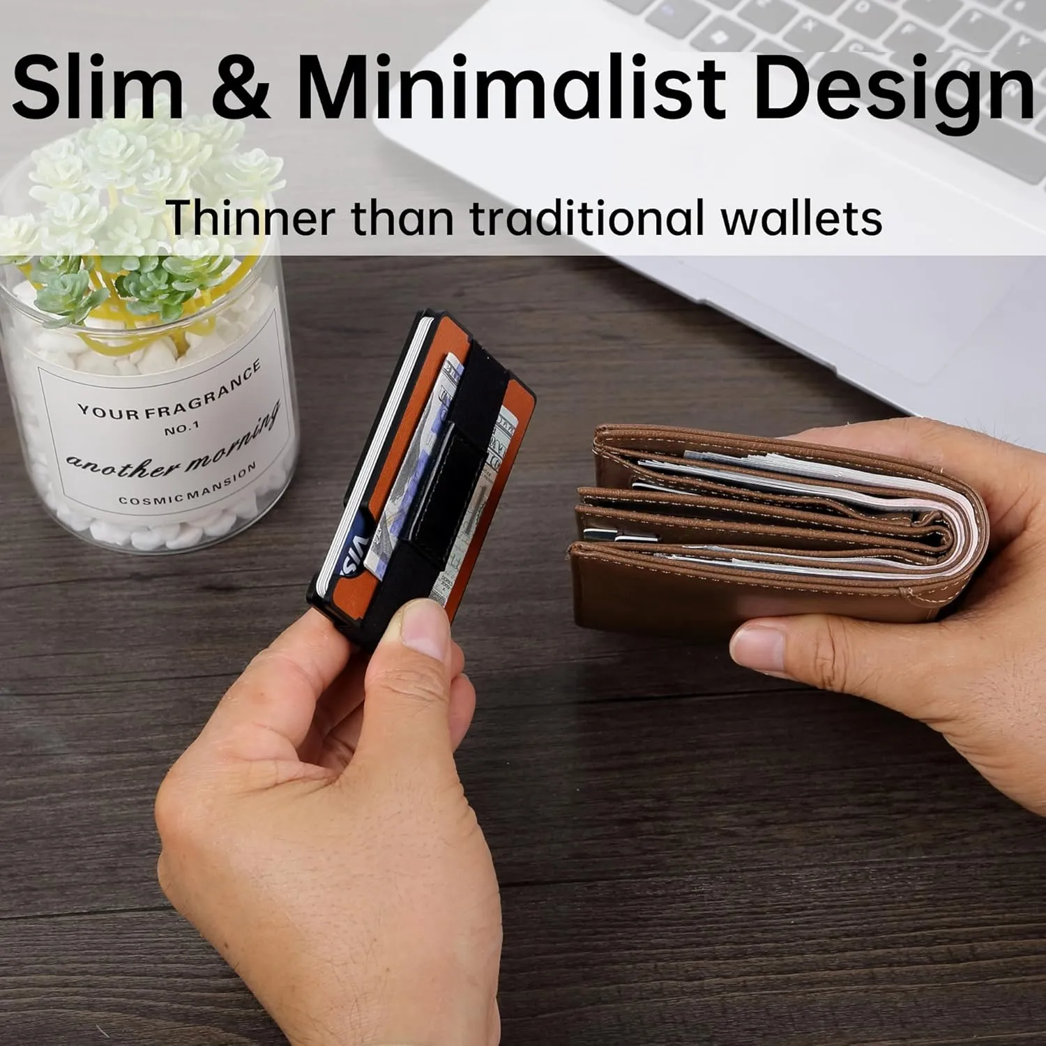 Minimalist Carbon Fiber Wallet for Men, Money Clip Cash Strap Wallet, RFID Blocking Metal Wallet Aluminum Card Holder,Front Pocket Wallet