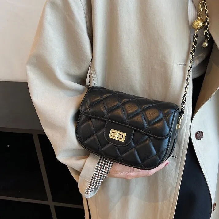 Minimalist Rhombus Leather Bag, Classic Vegan Leaather Bag, Women Retro Shoulder Bag, Small Square Chain Strap Bag, Cute Evening Baguette