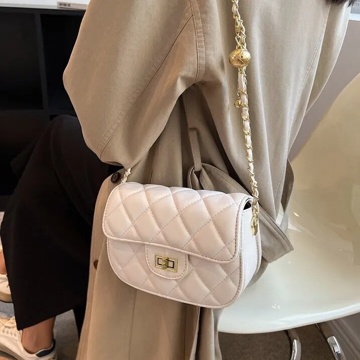 Minimalist Rhombus Leather Bag, Classic Vegan Leaather Bag, Women Retro Shoulder Bag, Small Square Chain Strap Bag, Cute Evening Baguette