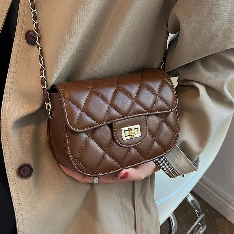 Minimalist Rhombus Leather Bag, Classic Vegan Leaather Bag, Women Retro Shoulder Bag, Small Square Chain Strap Bag, Cute Evening Baguette