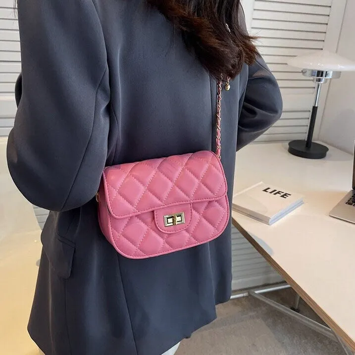 Minimalist Rhombus Leather Bag, Classic Vegan Leaather Bag, Women Retro Shoulder Bag, Small Square Chain Strap Bag, Cute Evening Baguette