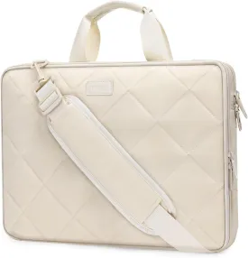MOSISO 360 Protective Laptop Shoulder Bag, 15-15.6 inch Double Layer Fluffy Padded Laptop Bag with Anti-theft Zipper Compatible with MacBook Pro 16 inch, HP, Dell, Lenovo, Asus Notebook, Sand