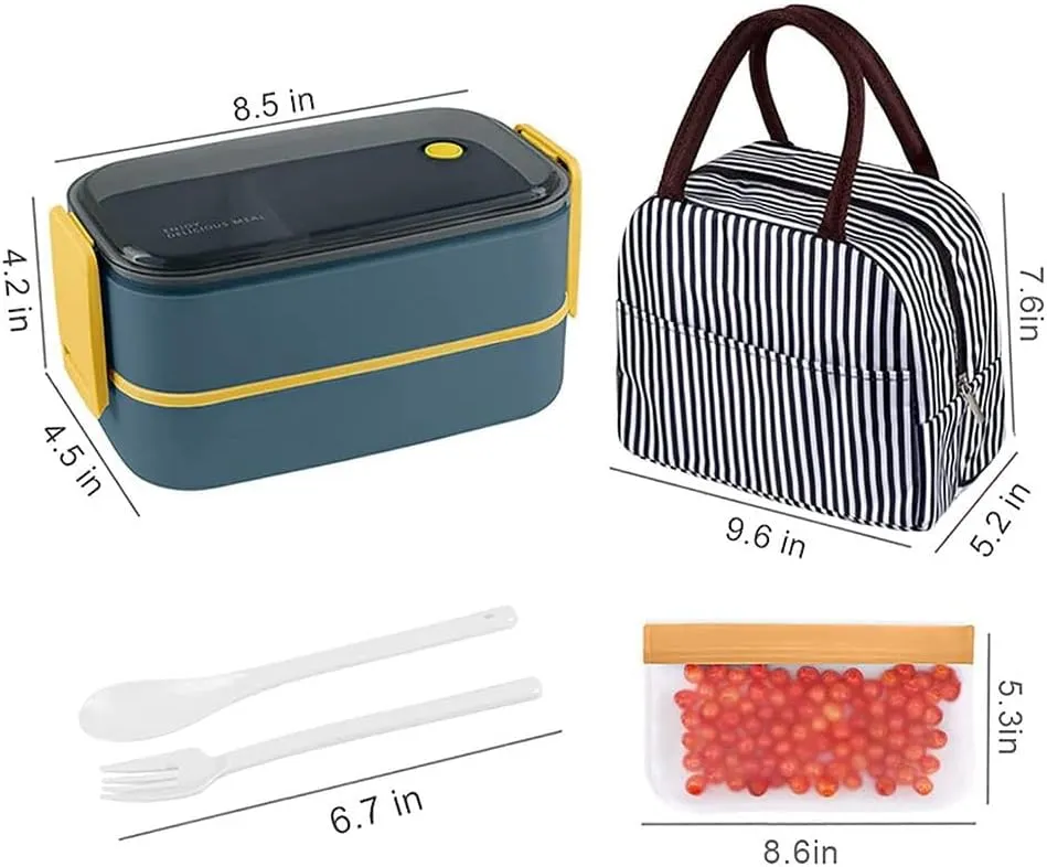 NatraProw Adult Lunch Box, Leakproof 2 Layer Bento Box with Detachable Divider, Lunch Bag, BPA Free Box with Utensils, Microwave Safe Meal Prep Container
