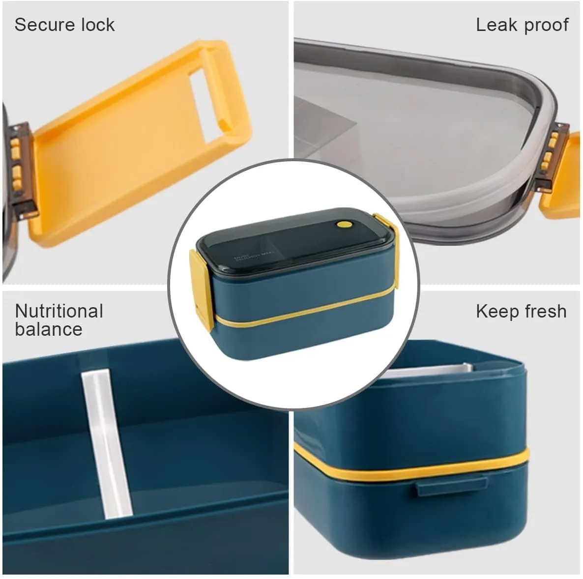 NatraProw Adult Lunch Box, Leakproof 2 Layer Bento Box with Detachable Divider, Lunch Bag, BPA Free Box with Utensils, Microwave Safe Meal Prep Container
