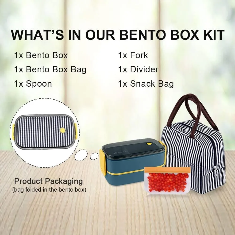 NatraProw Adult Lunch Box, Leakproof 2 Layer Bento Box with Detachable Divider, Lunch Bag, BPA Free Box with Utensils, Microwave Safe Meal Prep Container