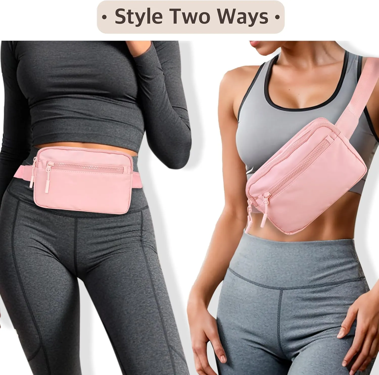 NGIL Crossbody Belt bag for Woman, Crossbody Pack, Small Belt Pack for Women, Workout, Traveling, Running Hip Bag, Hiking Waist Bag with Adjustable Strap (Baby Pink)