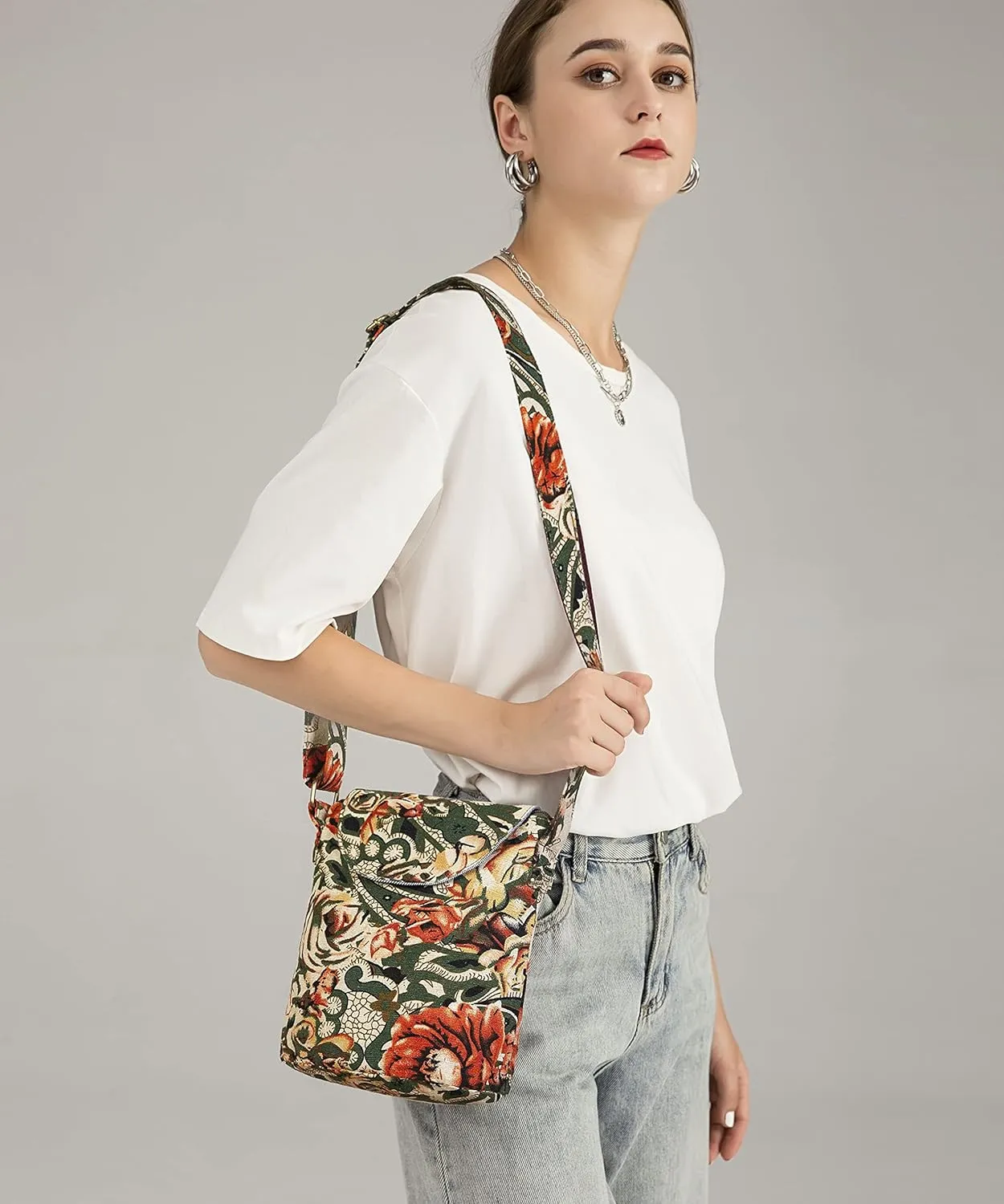 OPQRSTU Women's Retro Small Size Canvas Shoulder Bag Hippie Boho Crossbody Handbag