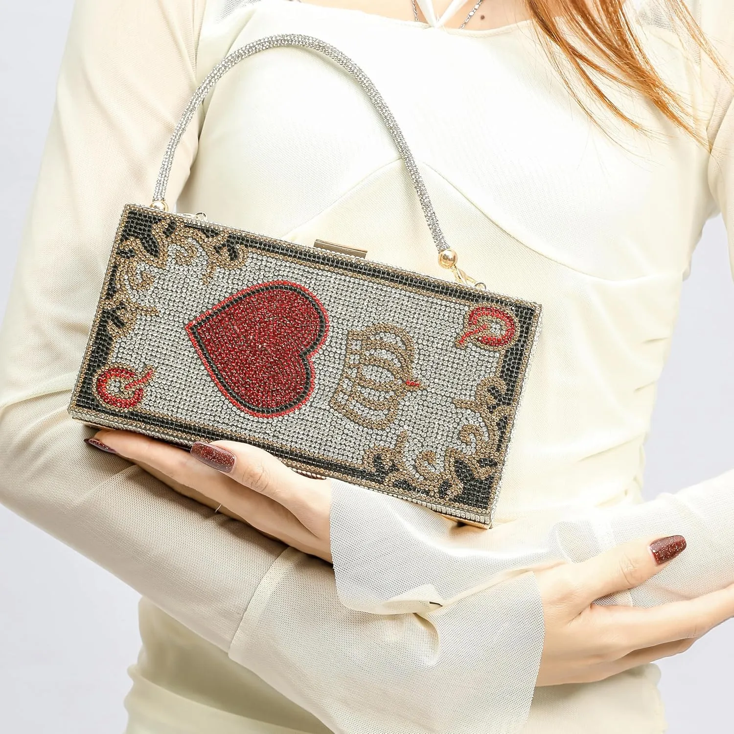 pearl&she Diamond Women Evening Handbags Purse Minaudiere Clutch Bag,Stack of Cash Dollars Crystal Clutch Purses