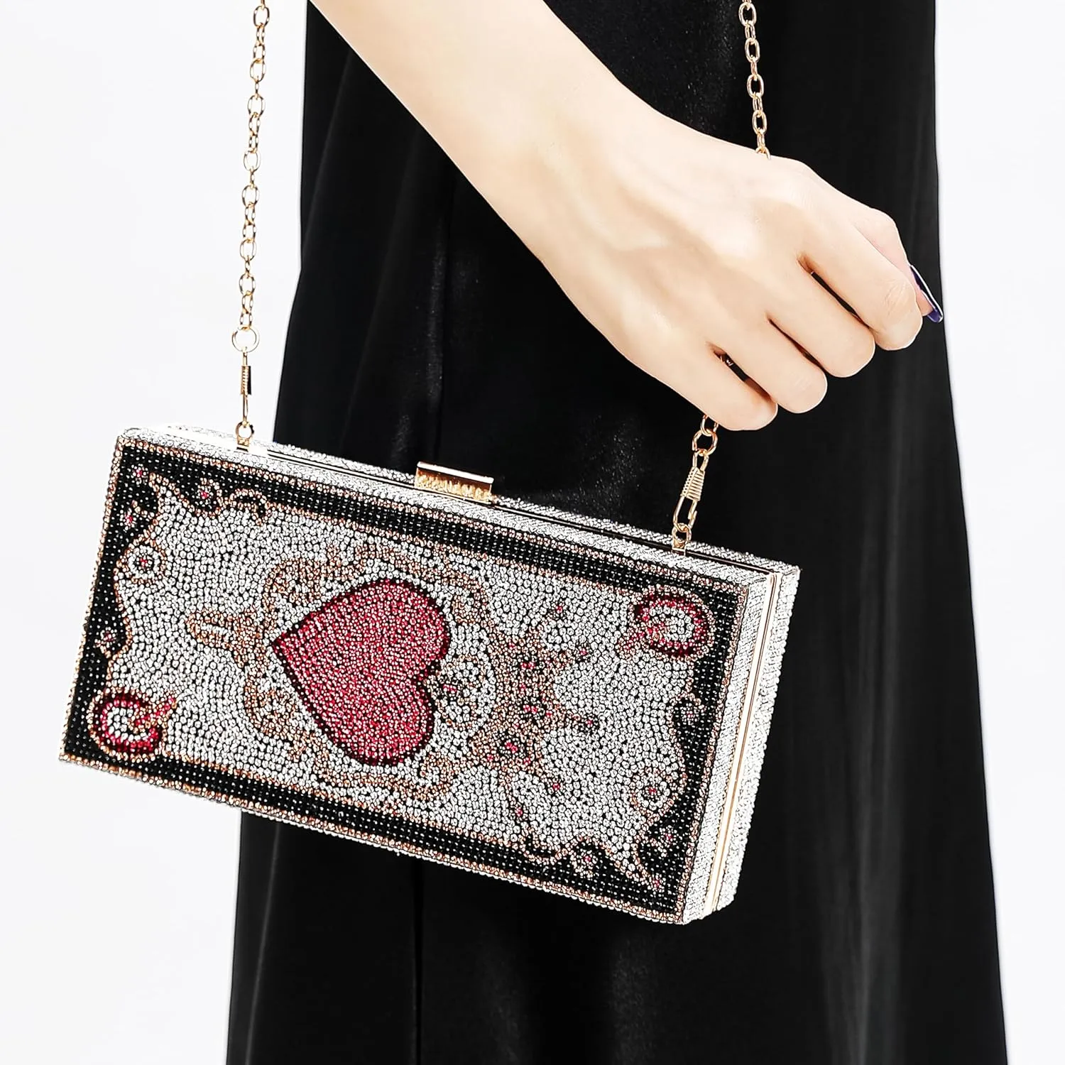 pearl&she Diamond Women Evening Handbags Purse Minaudiere Clutch Bag,Stack of Cash Dollars Crystal Clutch Purses