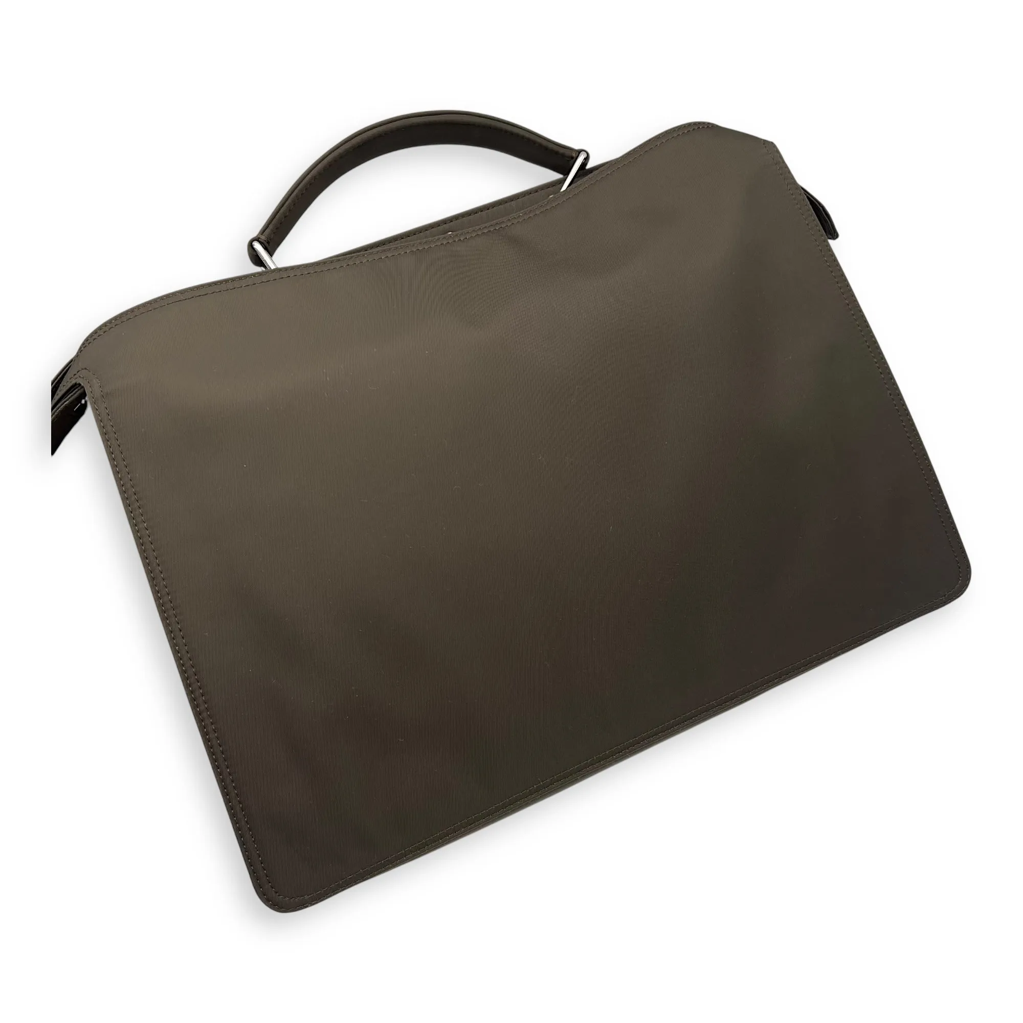 Peekaboo Top Handle Bag Brown in Nylon, Silver hardware