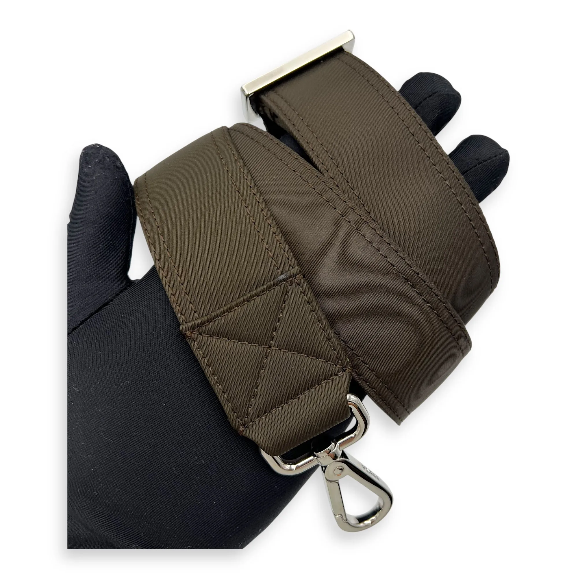 Peekaboo Top Handle Bag Brown in Nylon, Silver hardware