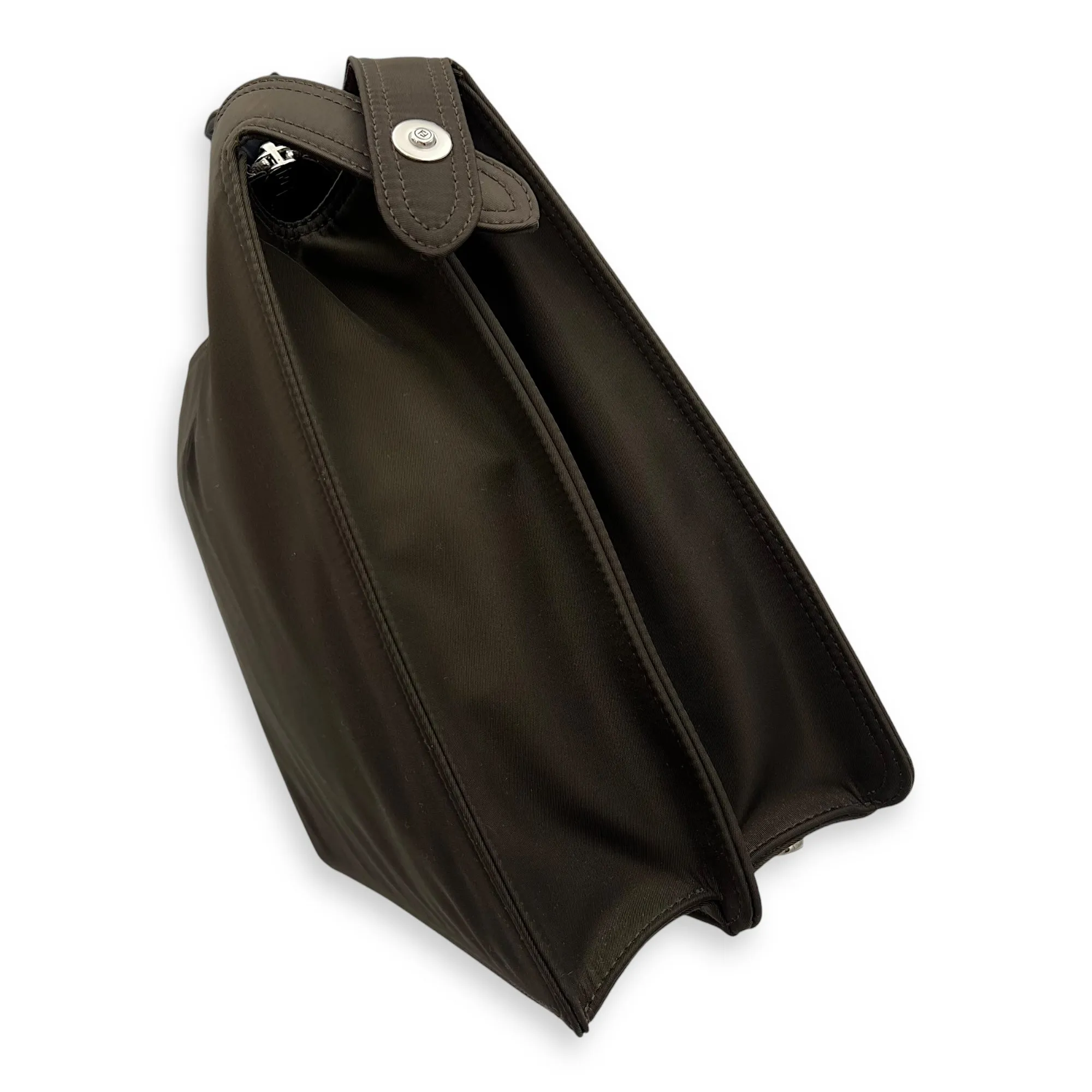 Peekaboo Top Handle Bag Brown in Nylon, Silver hardware