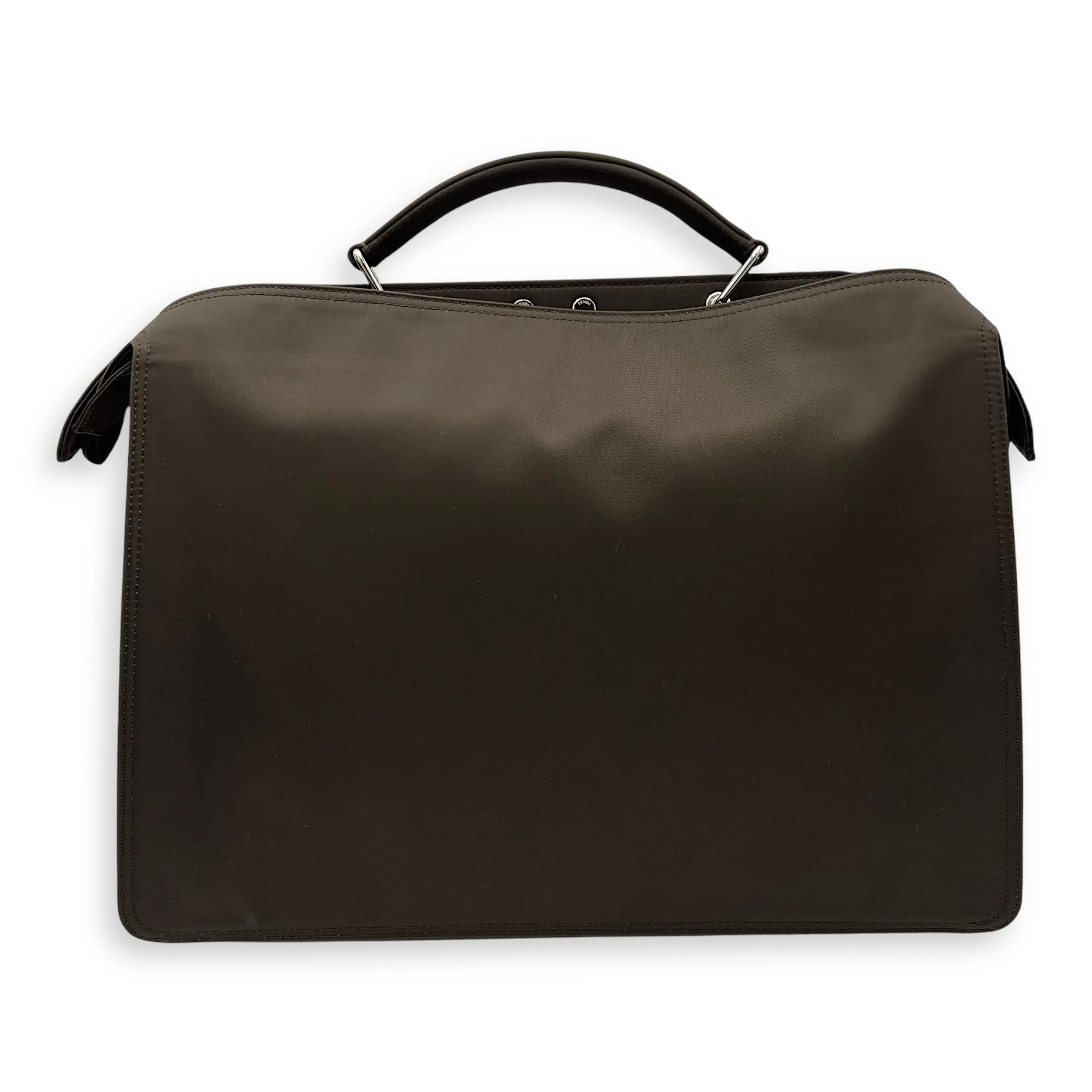 Peekaboo Top Handle Bag Brown in Nylon, Silver hardware
