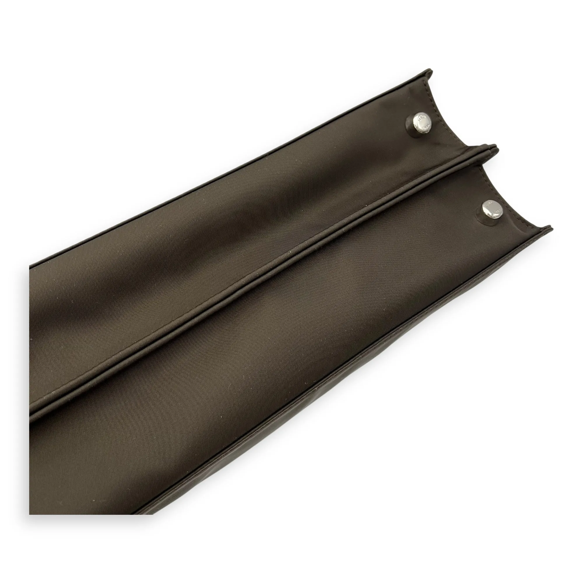 Peekaboo Top Handle Bag Brown in Nylon, Silver hardware