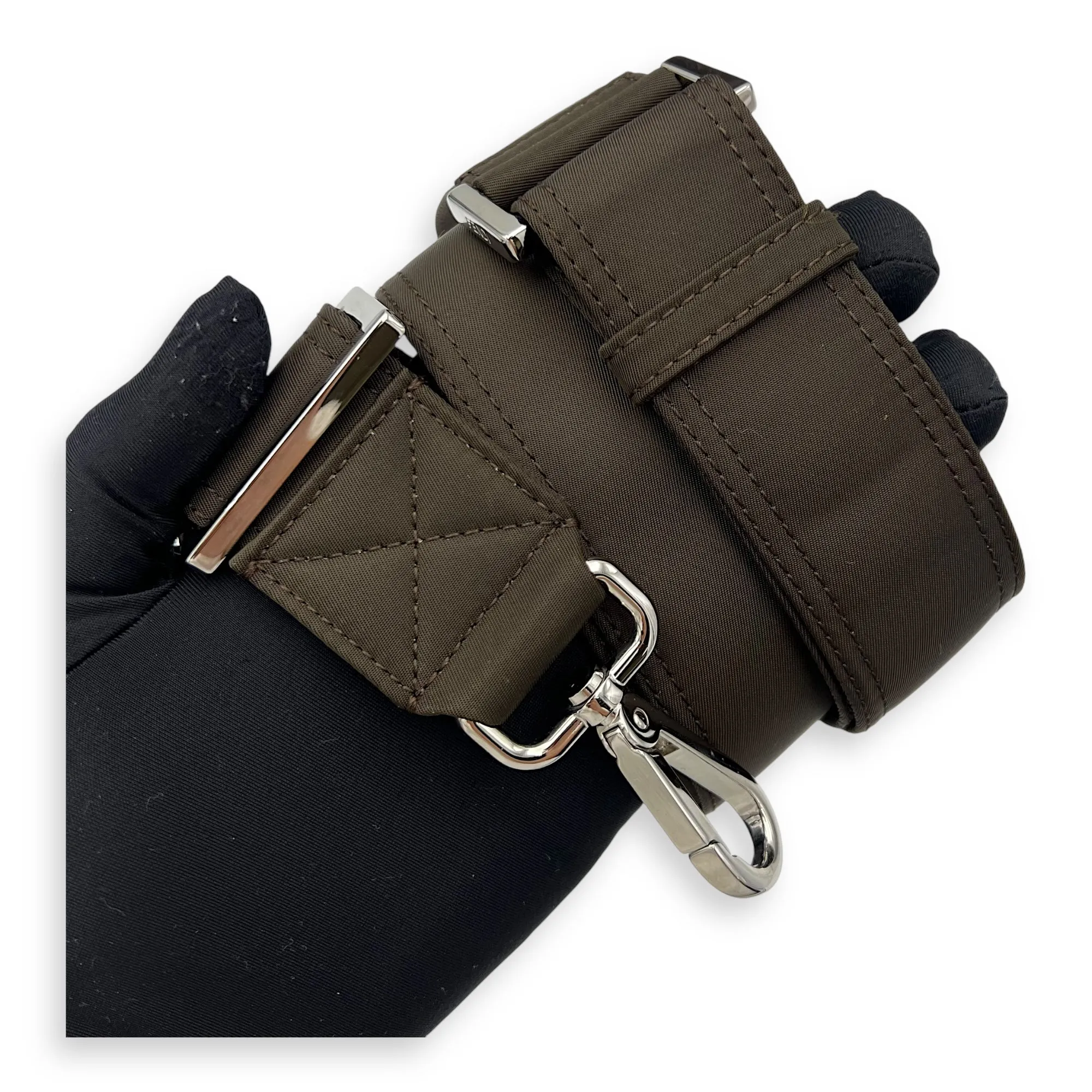 Peekaboo Top Handle Bag Brown in Nylon, Silver hardware
