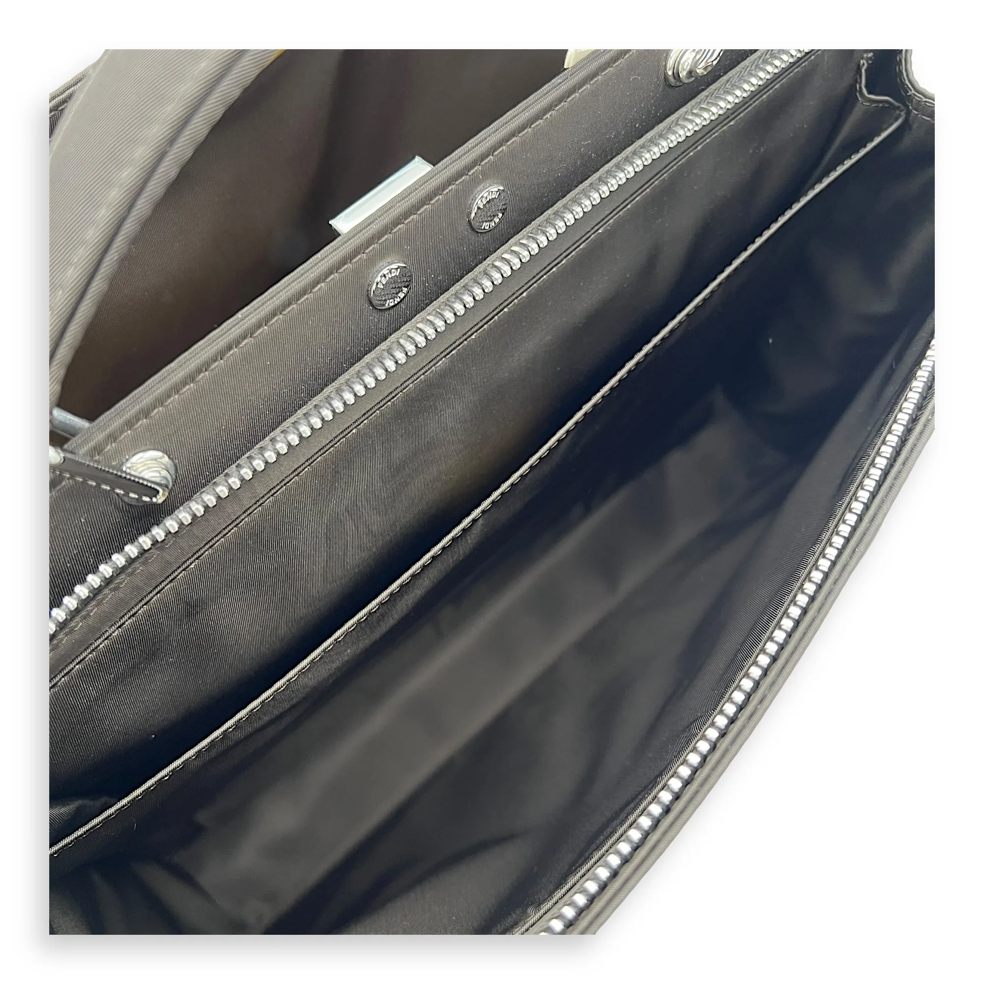 Peekaboo Top Handle Bag Brown in Nylon, Silver hardware